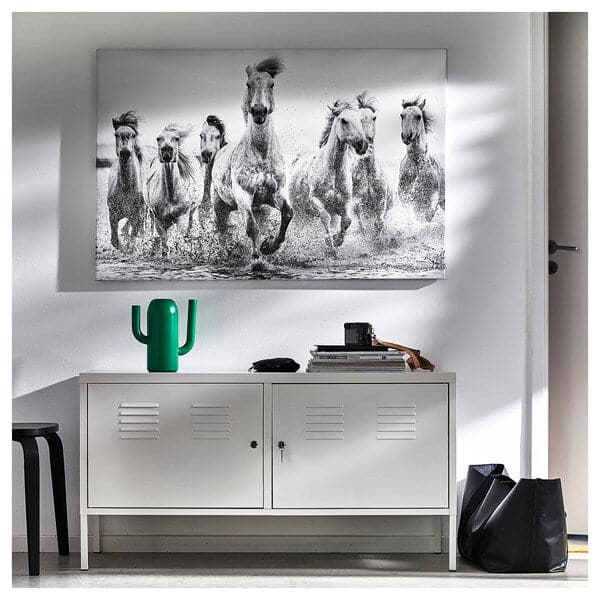 BJÖRKSTA - Canvas with frame, horses near water/black, 118x78 cm - best price from Maltashopper.com 89508905