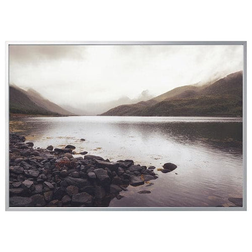 BJÖRKSTA - Picture with frame, rocky shoreline/aluminium-colour, 200x140 cm