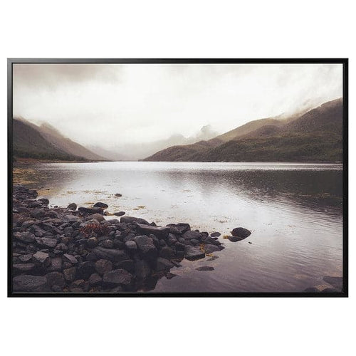 BJÖRKSTA - Picture with frame, rocky shoreline/black, 200x140 cm