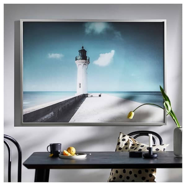 BJÖRKSTA - Picture with frame, white lighthouse/aluminium-colour, 140x100 cm - best price from Maltashopper.com 99508919