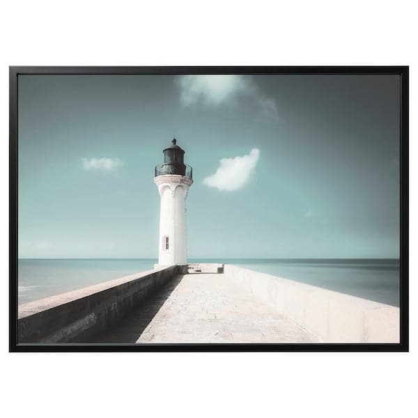 BJÖRKSTA - Picture with frame, white lighthouse/black, 140x100 cm