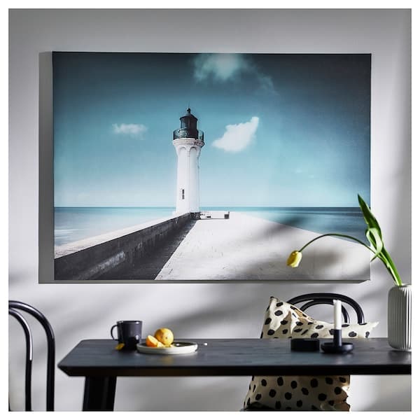 BJÖRKSTA - Canvas con cornice, faro bianco/nero, , 140x100 cm - best price from Maltashopper.com 79508920