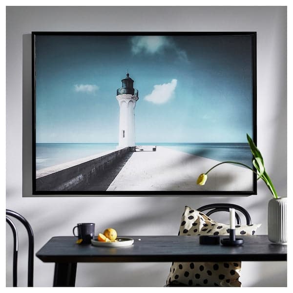 Ikea BJÖRKSTA - Picture with frame, white lighthouse/black, 140x100 cm