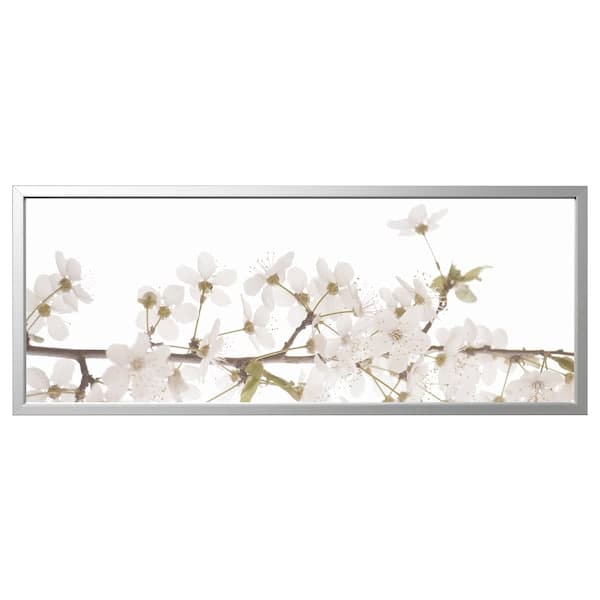 Ikea BJÖRKSTA - Picture with frame, white flowers/aluminium-colour, 140x56 cm