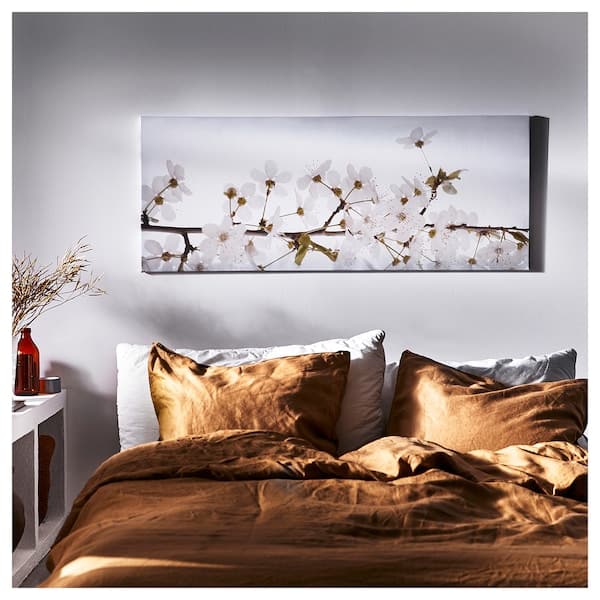 Ikea BJÖRKSTA - Picture with frame, white flowers/aluminium-colour, 140x56 cm