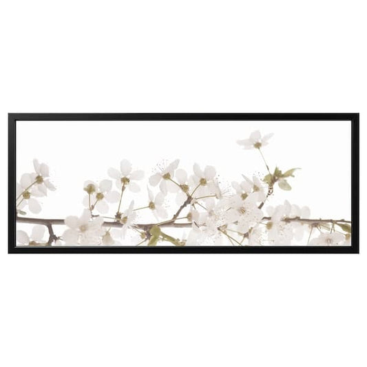 Ikea BJÖRKSTA - Picture with frame, white flowers/black, 140x56 cm