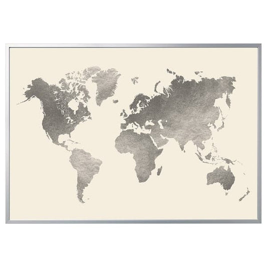 Ikea BJÖRKSTA - Picture with frame, the world/aluminium-colour, 200x140 cm