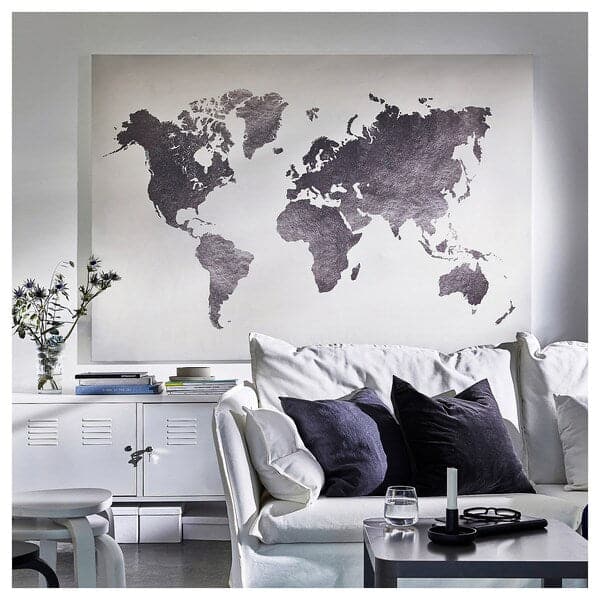 Ikea BJÖRKSTA - Picture with frame, the world/aluminium-colour, 200x140 cm