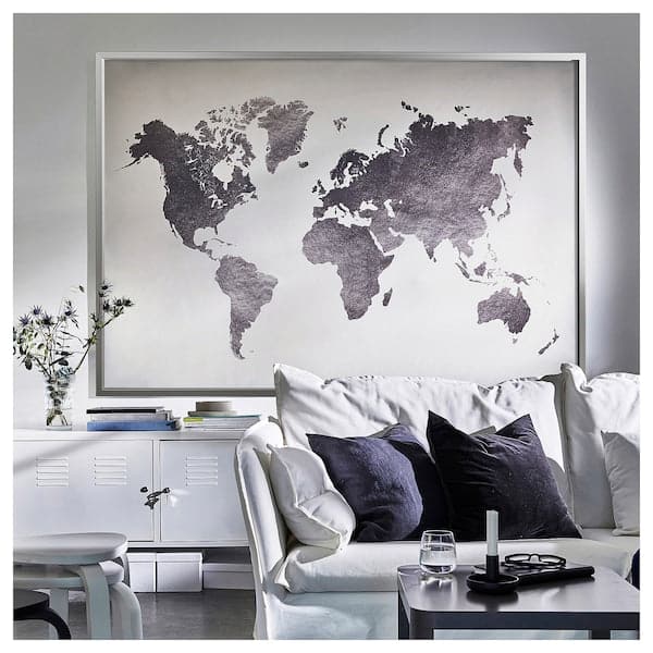 BJÖRKSTA - Picture with frame, the world/aluminium-colour, 200x140 cm - best price from Maltashopper.com 09508947