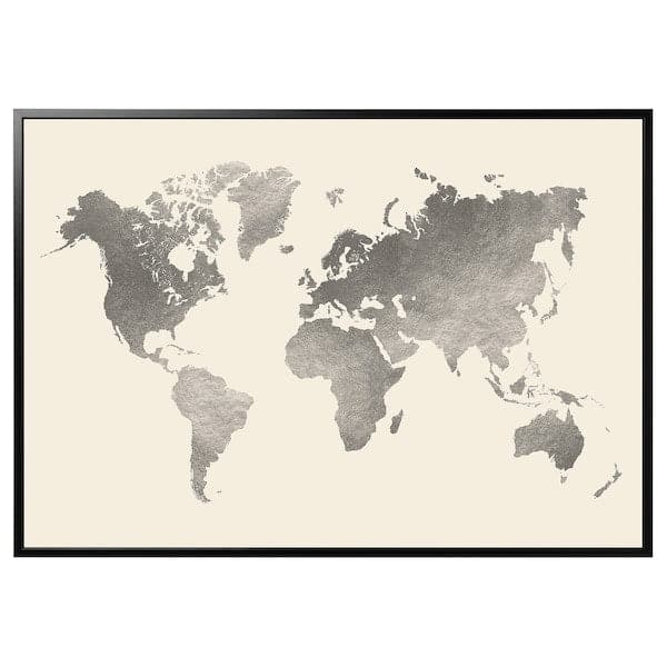 Ikea BJÖRKSTA - Picture with frame, the world/black, 200x140 cm
