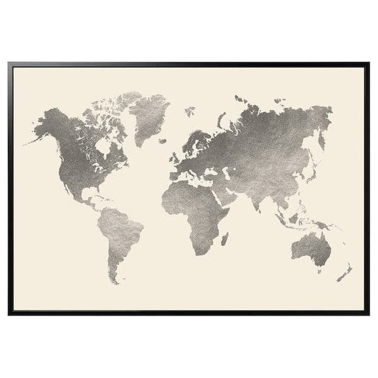 Ikea BJÖRKSTA - Picture with frame, the world/black, 200x140 cm