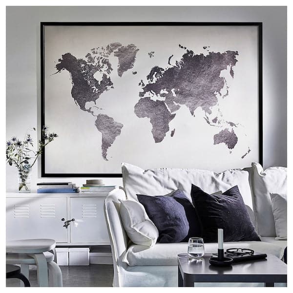 Ikea BJÖRKSTA - Picture with frame, the world/black, 200x140 cm