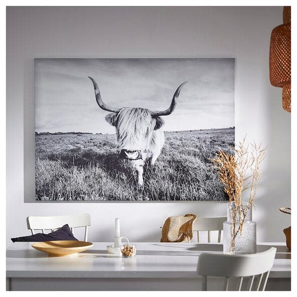 Ikea BJÖRKSTA - Picture with frame, curious cow/aluminium-colour, 140x100 cm