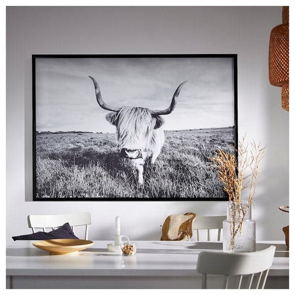 Ikea BJÖRKSTA - Picture with frame, curious cow/black, 140x100 cm