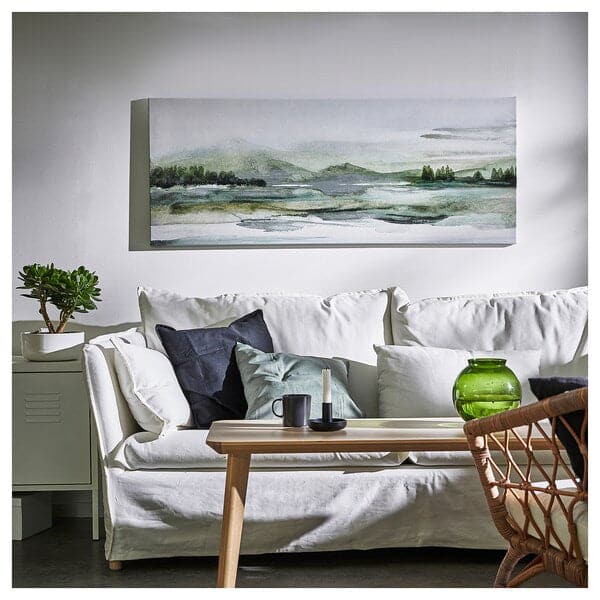 BJÖRKSTA - Picture with frame, green nature/aluminium-colour, 140x56 cm - best price from Maltashopper.com 69508925