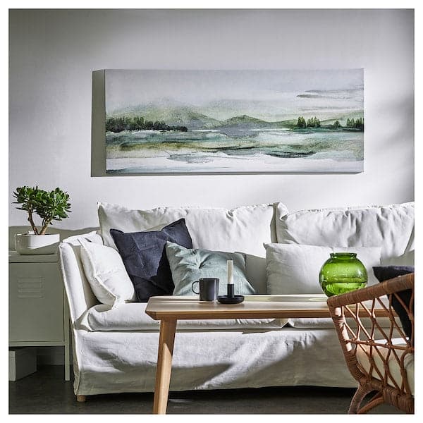 Ikea BJÖRKSTA - Picture with frame, green nature/black, 140x56 cm