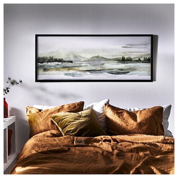 Ikea BJÖRKSTA - Picture with frame, green nature/black, 140x56 cm