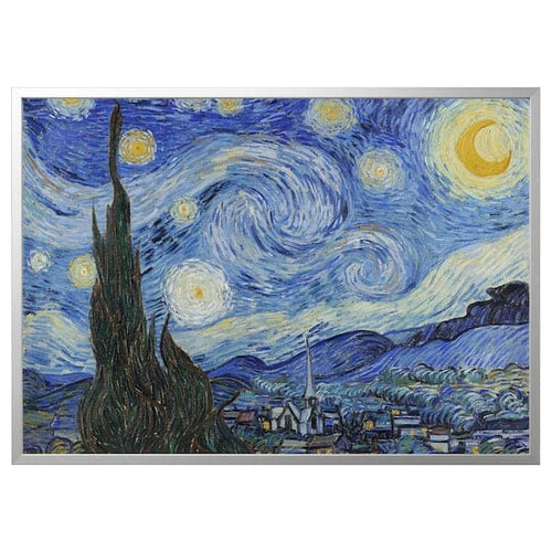 BJÖRKSTA Canvas framed - Starry night/aluminum color 118x78 cm