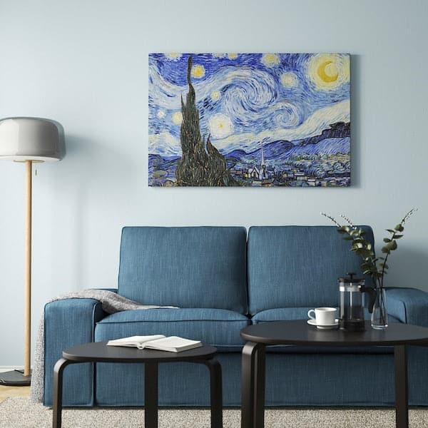 BJÖRKSTA Canvas framed - Starry night/black 118x78 cm