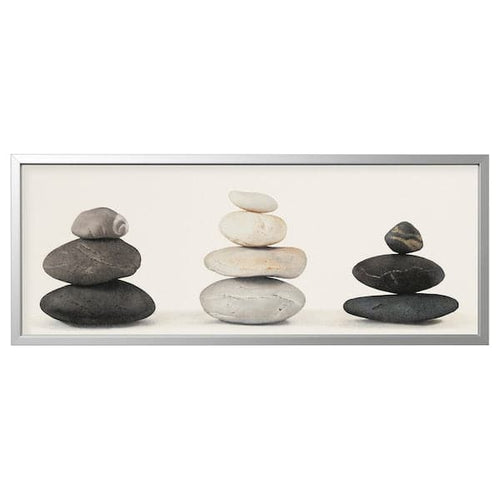 BJÖRKSTA - Picture with frame, stones/aluminium-colour, 140x56 cm