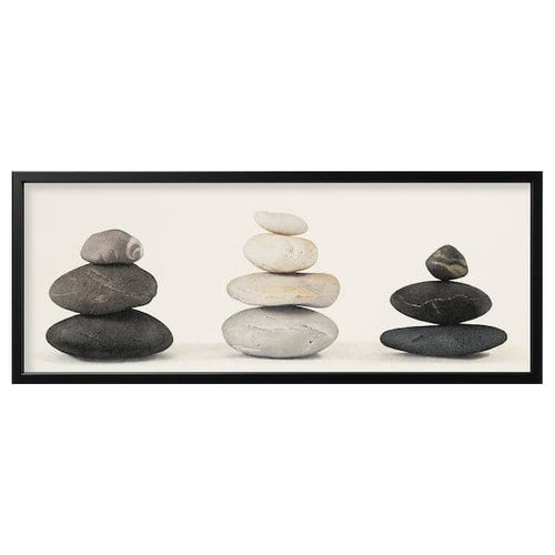 BJÖRKSTA - Picture with frame, stones/black, 140x56 cm