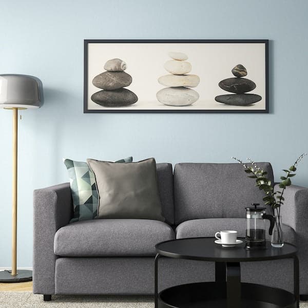 Ikea BJÖRKSTA - Picture with frame, stones/black, 140x56 cm