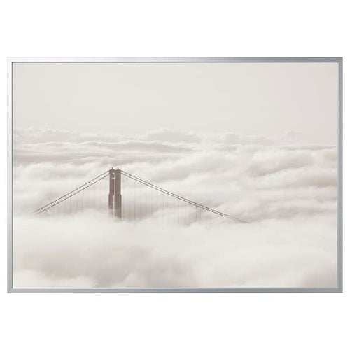 BJÖRKSTA - Picture with frame, bridge and clouds/aluminium-colour, 200x140 cm