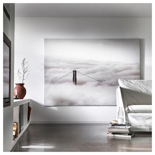 Ikea BJÖRKSTA - Picture with frame, bridge and clouds/aluminium-colour, 200x140 cm