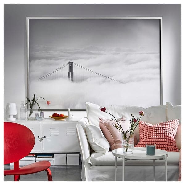 Ikea BJÖRKSTA - Picture with frame, bridge and clouds/aluminium-colour, 200x140 cm