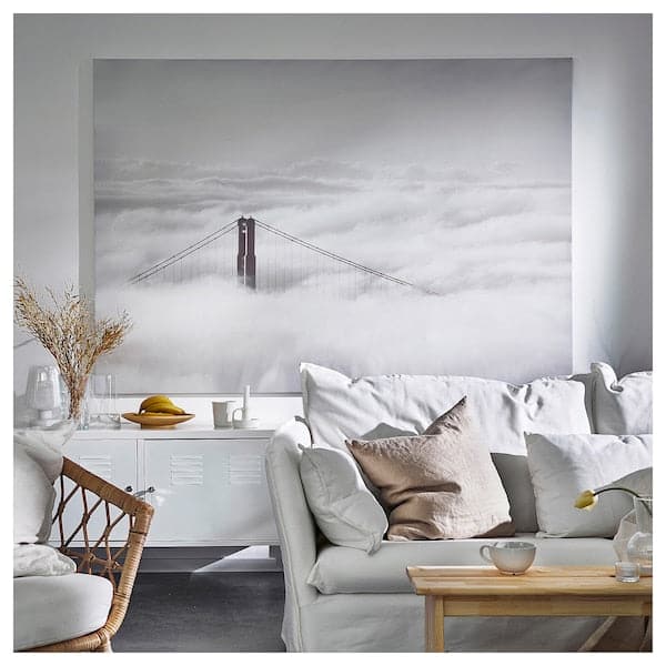 Ikea BJÖRKSTA - Picture with frame, bridge and clouds/aluminium-colour, 200x140 cm