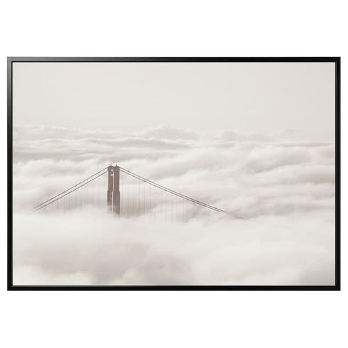 BJÖRKSTA - Canvas with frame, bridge and clouds/black, , 200x140 cm