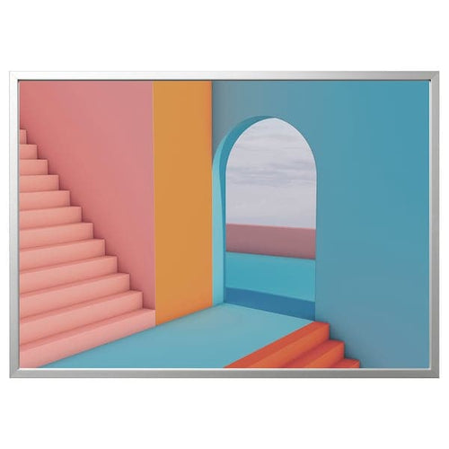 BJÖRKSTA - Picture with frame, doorway/aluminium-colour, 140x100 cm