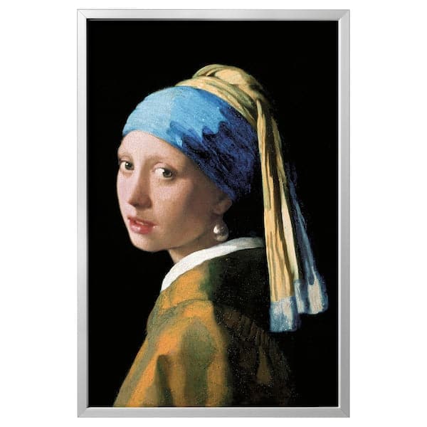BJÖRKSTA - Picture with frame, Girl with a Pearl Earring/aluminium-colour - best price from Maltashopper.com 59384732