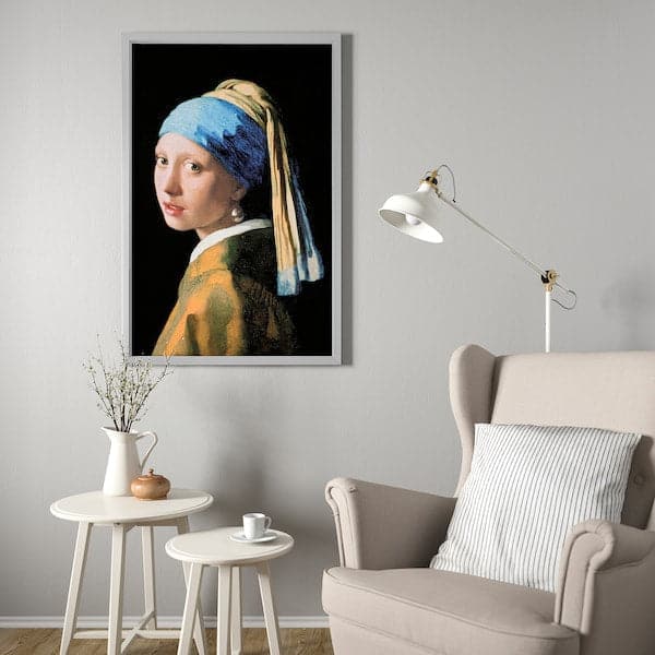 BJÖRKSTA - Picture with frame, Girl with a Pearl Earring/aluminium-colour - best price from Maltashopper.com 59384732