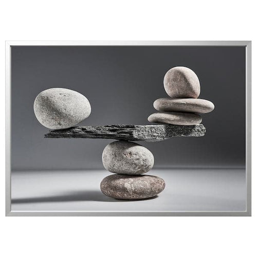 BJÖRKSTA - Picture with frame, balanced rocks/aluminium-colour, 140x100 cm