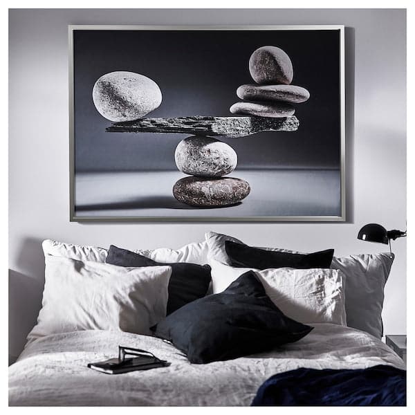 BJÖRKSTA - Picture with frame, balanced rocks/aluminium-colour, 140x100 cm - best price from Maltashopper.com 69508906