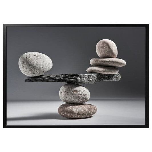 Ikea BJÖRKSTA - Picture with frame, balanced rocks/black, 140x100 cm