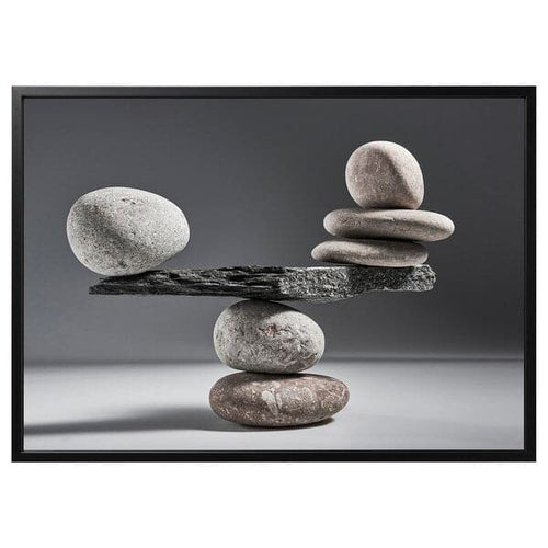BJÖRKSTA - Canvas with frame, rocks in balance/black, , 140x100 cm
