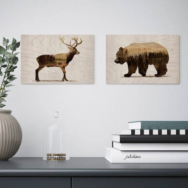 BJÖRNAMO - Picture, set of 2, Wild animals II, 30x20 cm - best price from Maltashopper.com 70486102