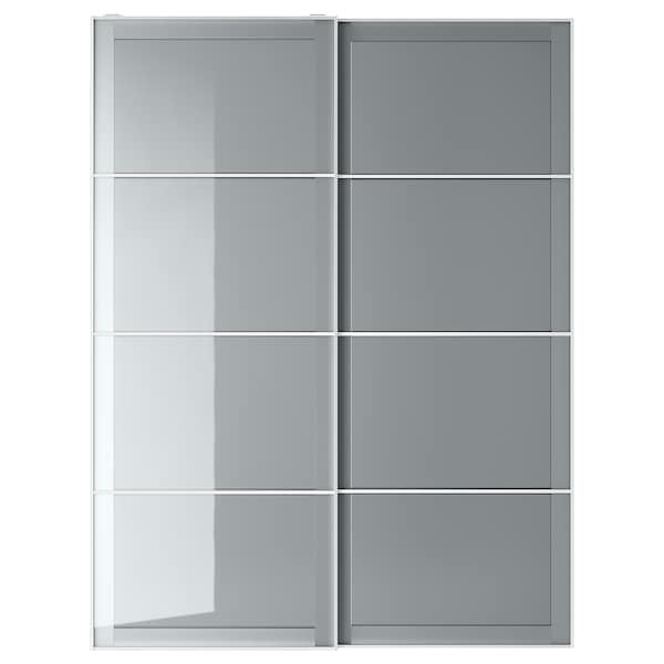 BJÖRNÖYA - Pair of sliding doors, grey tinted effect, 150x201 cm - best price from Maltashopper.com 89439686