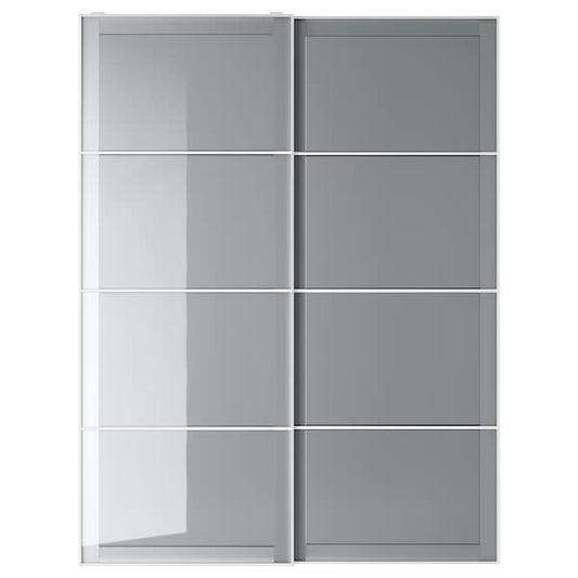 BJÖRNÖYA - Pair of sliding doors, grey tinted effect, 150x201 cm - best price from Maltashopper.com 89439686