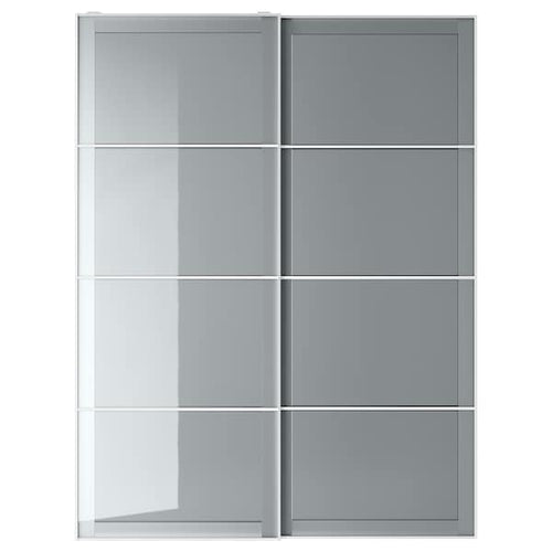 BJÖRNÖYA - Pair of sliding doors, grey tinted effect, 150x201 cm