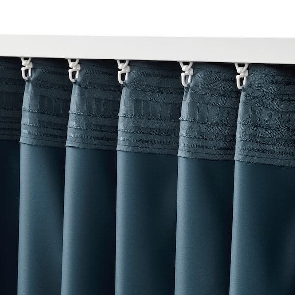 BLÅHUVA Blockout curtains, 1 pair dark blue 145x300 cm , 145x300 cm - best price from Maltashopper.com 10519105