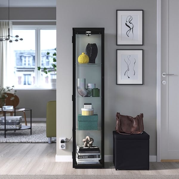 Ikea BLÅLIDEN / STRIMSÄV - Showcase with lighting, black