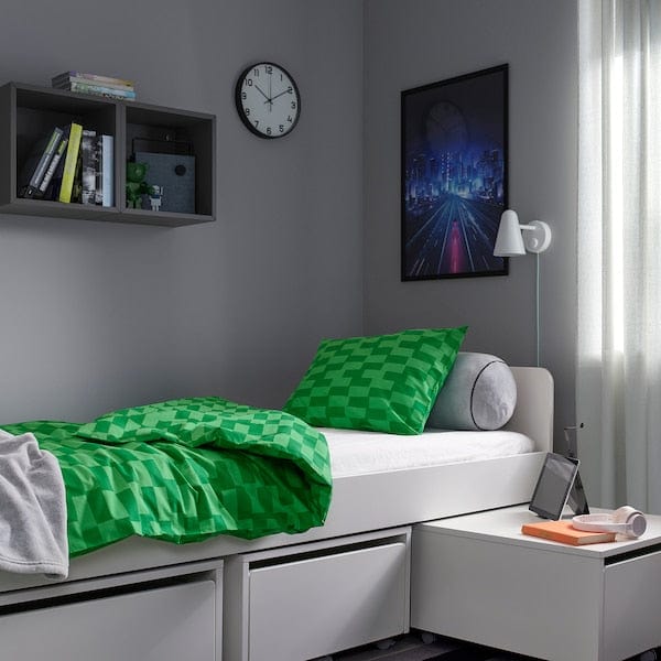Ikea BLÅSKATA - Duvet cover and pillowcase, green/patterned, 150x200/50x80 cm