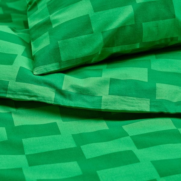 Ikea BLÅSKATA - Duvet cover and pillowcase, green/patterned, 150x200/50x80 cm