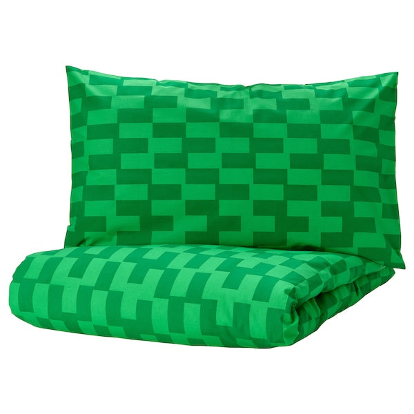 BLÅSKATA - Duvet cover and pillowcase, green/patterned, 150x200/50x80 cm - best price from Maltashopper.com 70569499