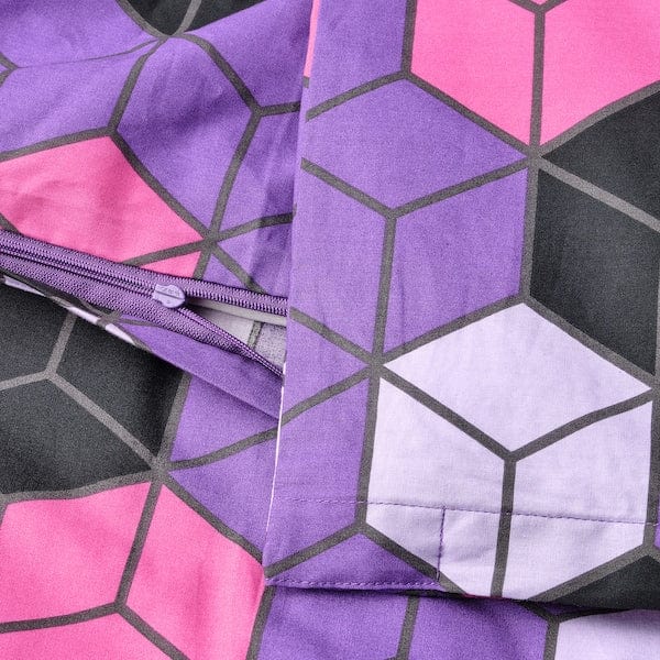 Ikea BLÅSKATA - Duvet cover and pillowcase, purple/black patterned, 150x200/50x80 cm