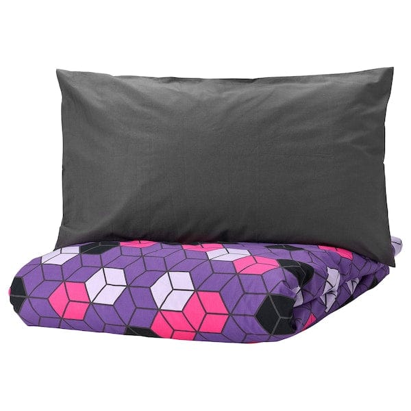 Ikea BLÅSKATA - Duvet cover and pillowcase, purple/black patterned, 150x200/50x80 cm