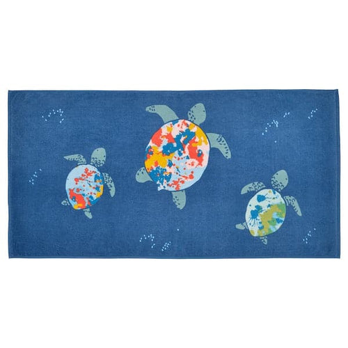 BLÅVINGAD - Bath towel, turtle pattern/dark blue, 70x140 cm